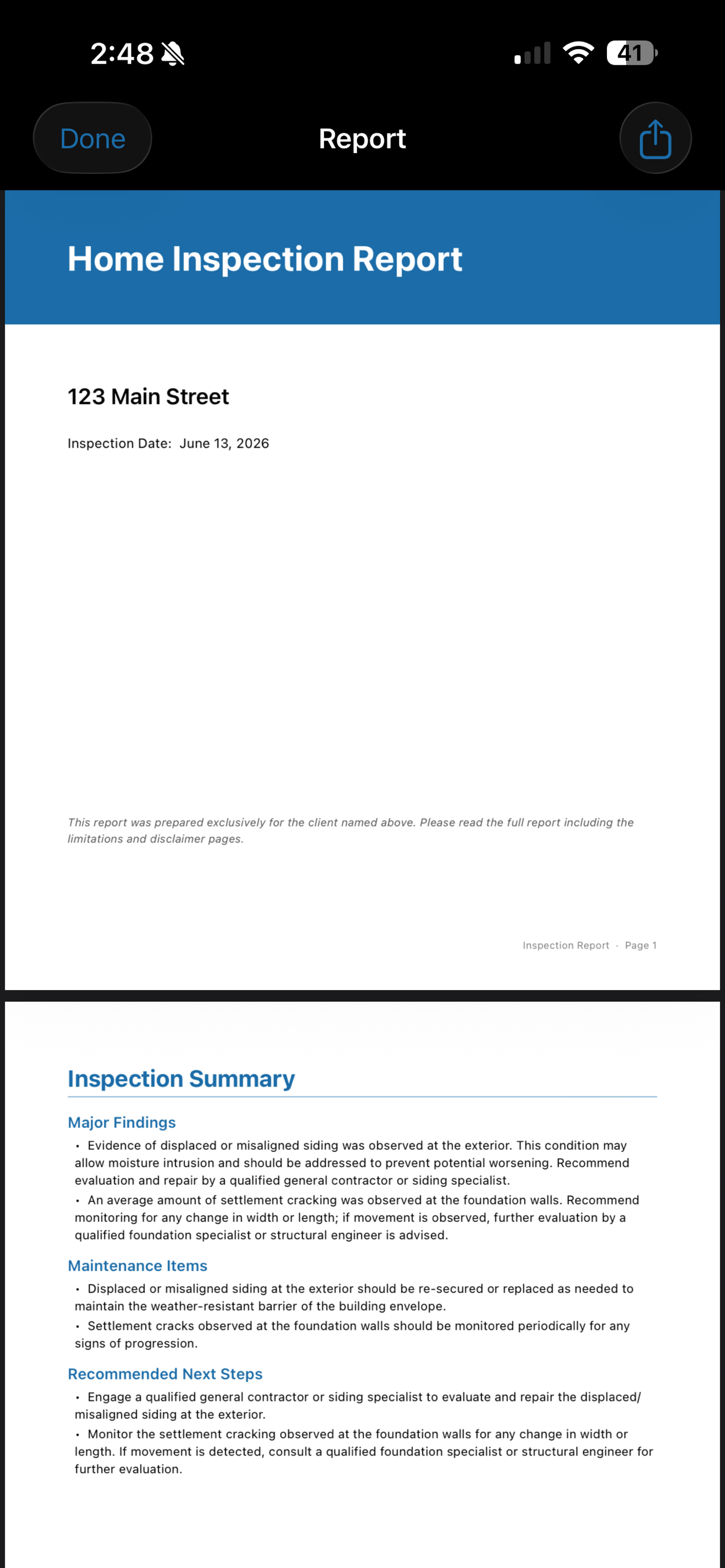 Generated PDF report